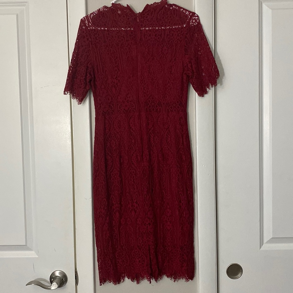 Burgundy lace bodycon dress